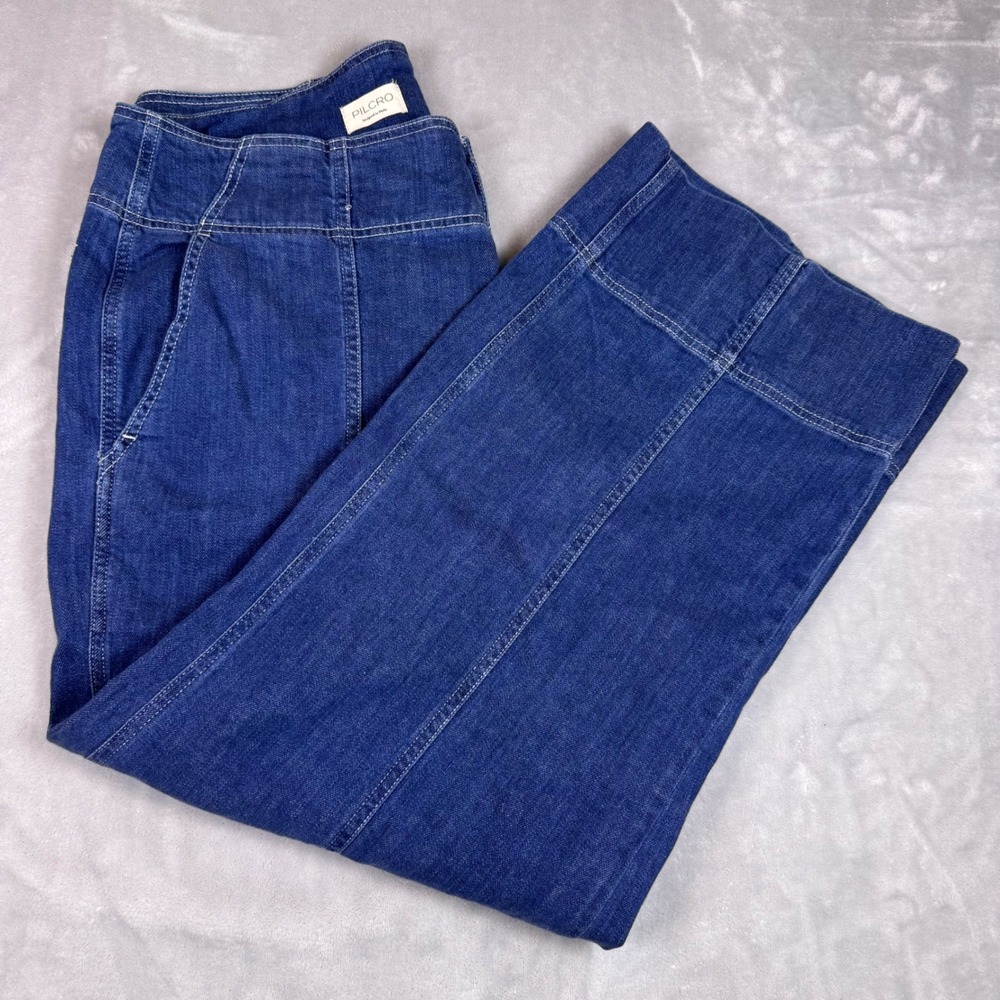 Pilcro Anthropologie Blue High Rise Wide Leg Seamed Jean Women 16W Triple Button